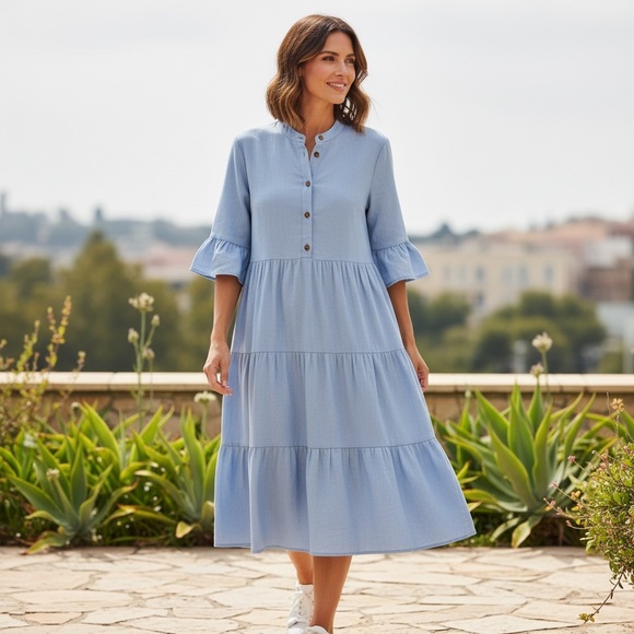 Dresses & Skirts - Boutique chambray dress. Size large.NWOT